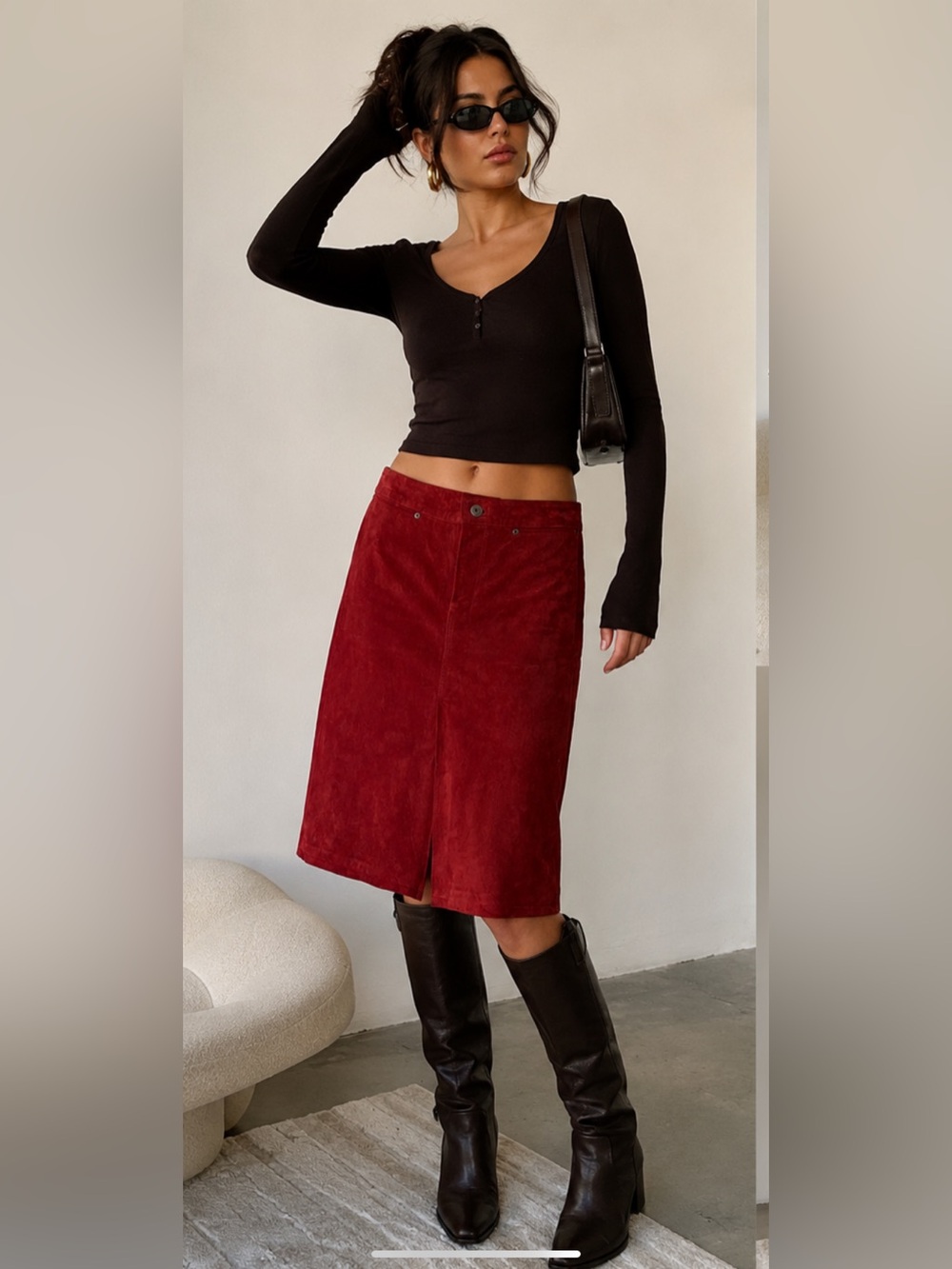 Vintage  REAL Suede Midi Gap Skirt